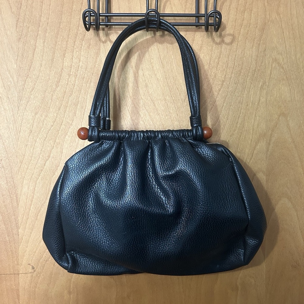 Vintage Black Handbag‎ Mod Classy Retro Gold accents Four Pockets